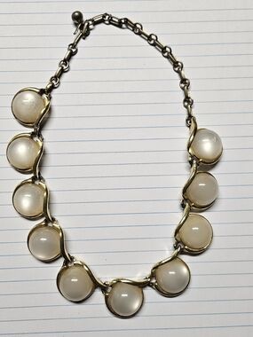Vintage Coro White Moonstone Moonglow Chocker Necklace GoldTone Costume Jewelry